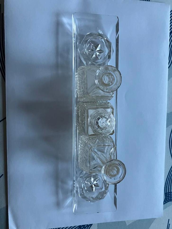 Antiek olie/azijn/zout/peper set, Antiek en Kunst, Antiek | Glas en Kristal, Ophalen of Verzenden