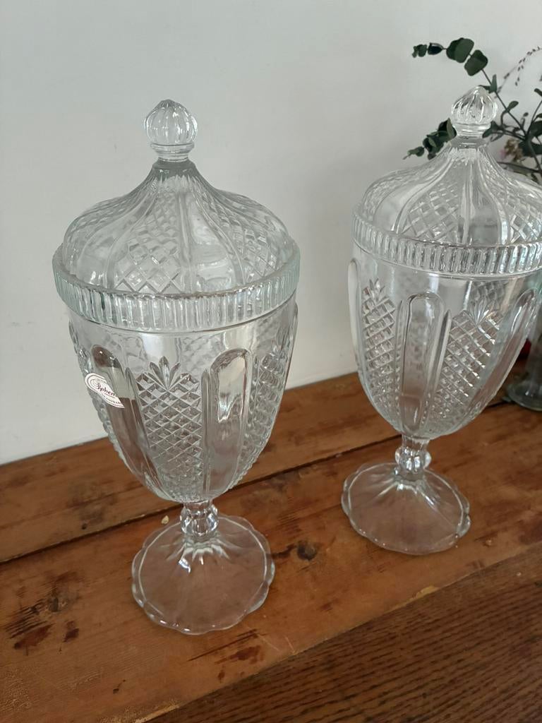 2 vintage bohemian glas snoep potten, Ophalen of Verzenden, Zo goed als nieuw