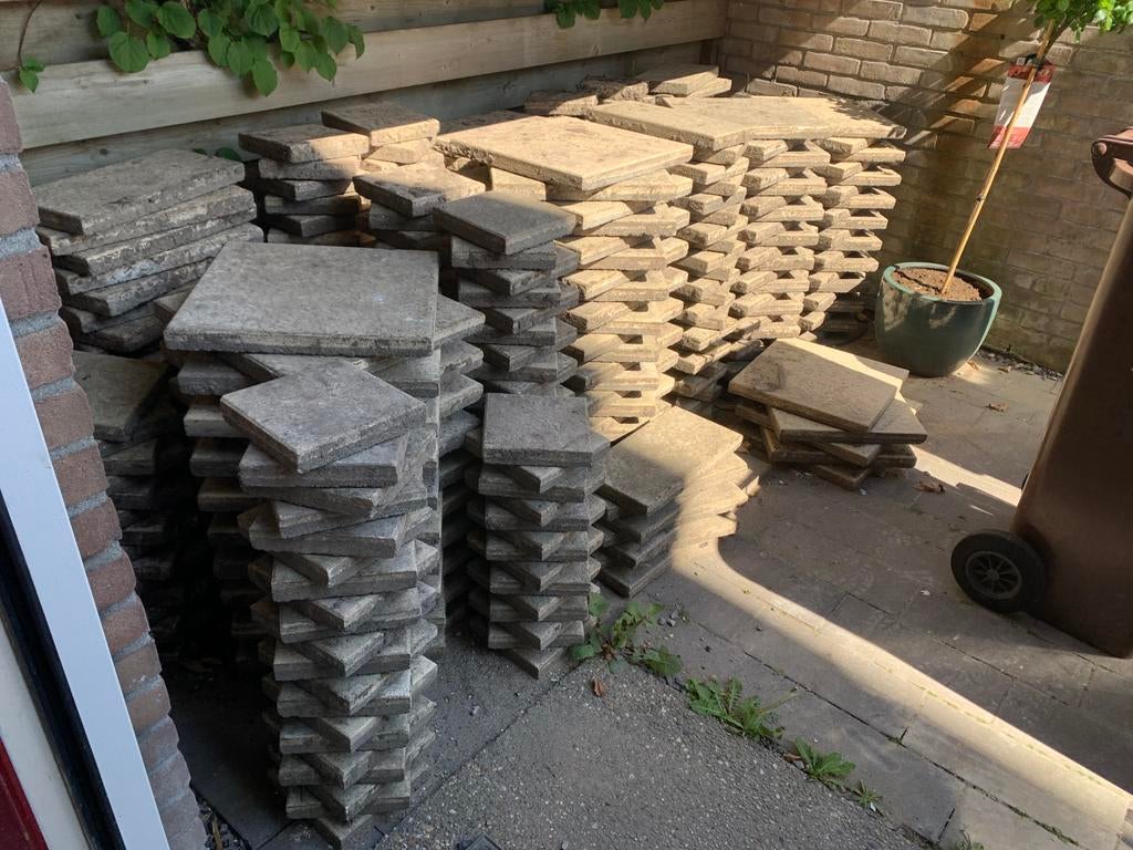 Mooie crème terrastegels, Tuin en Terras, Tegels en Klinkers, Ophalen, Overige materialen, Gebruikt, 10 m² of meer