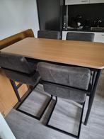 Bartafel met 4 barkrukken, Ophalen, Met voetsteun, Zo goed als nieuw, 90 cm of meer