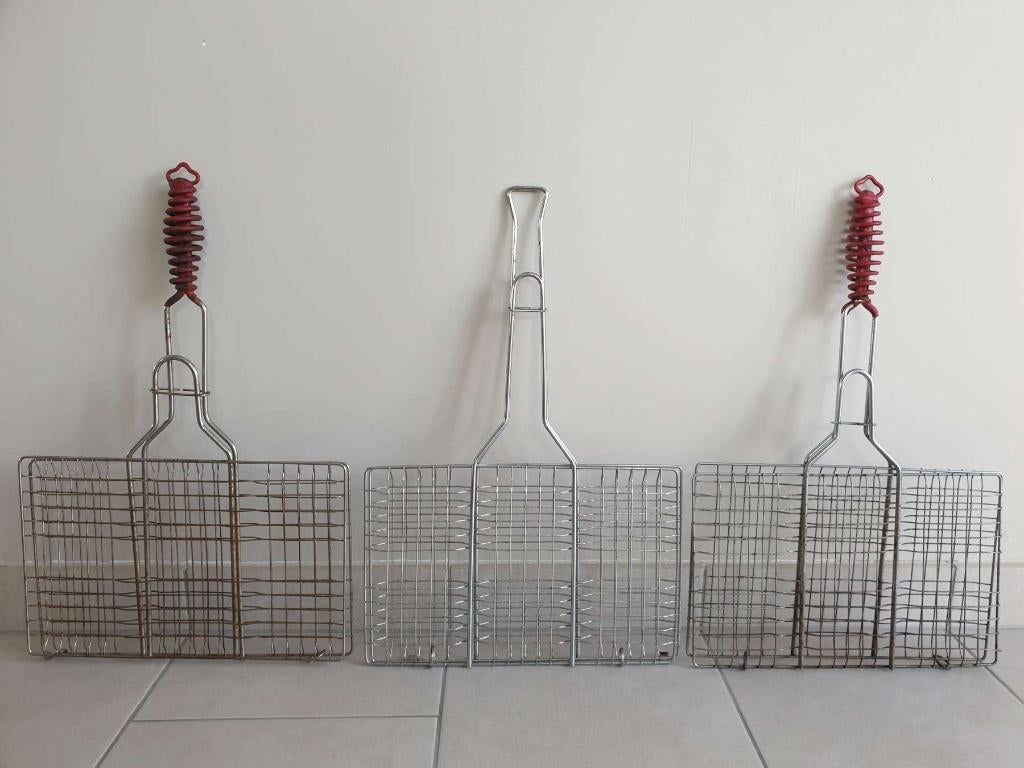 3x BBQ korf klemrooster opvouwbare grillmand hamburgergrill, Ophalen of Verzenden, Nieuw