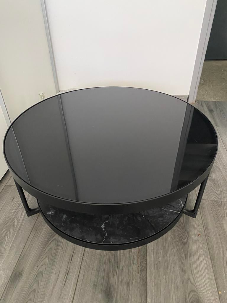 Ikea Frontrop Salontafel - Rond, Zwart Glas, Huis en Inrichting, Tafels | Salontafels, Gebruikt, Minder dan 50 cm, 50 tot 100 cm