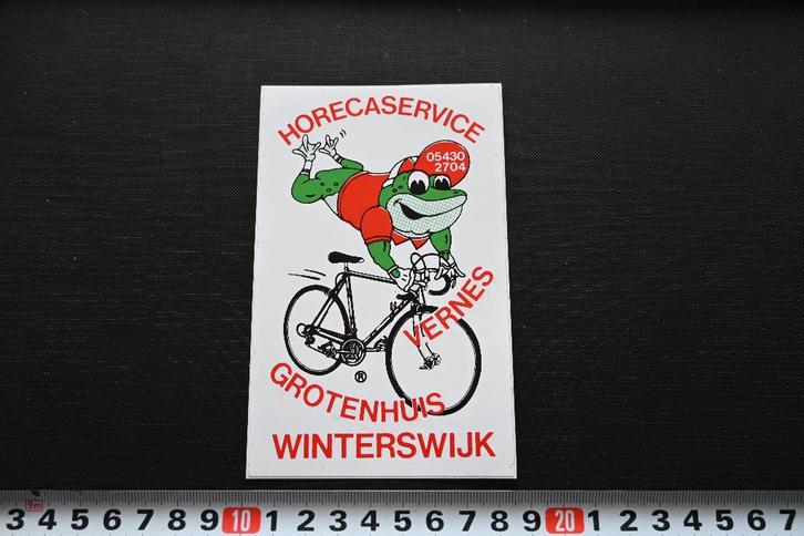 sticker fiets kikker vernes grotenhuis winterswijk horeca r*, Verzamelen, Stickers, Zo goed als nieuw, Ophalen