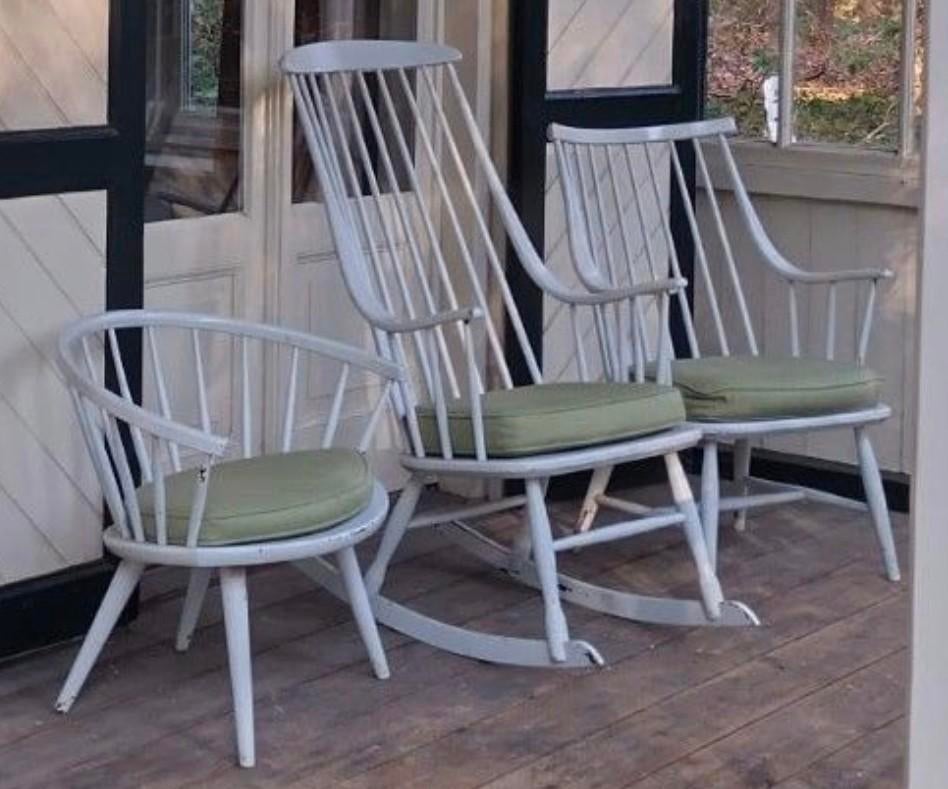 3 vintage Scandinavische spijlenstoelen, Huis en Inrichting, Stoelen, Ophalen, Gebruikt, Wit, Eén