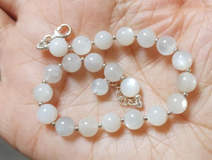 925 zilveren armband met natuurlijke Maansteen, Sieraden, Tassen en Uiterlijk, Armbanden, Nieuw, Zilver, Wit, Met edelsteen, Ophalen of Verzenden