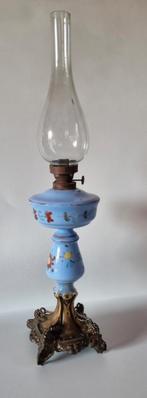 Antieke olielamp met handbeschilderd reservoir, Antiek en Kunst, Ophalen of Verzenden