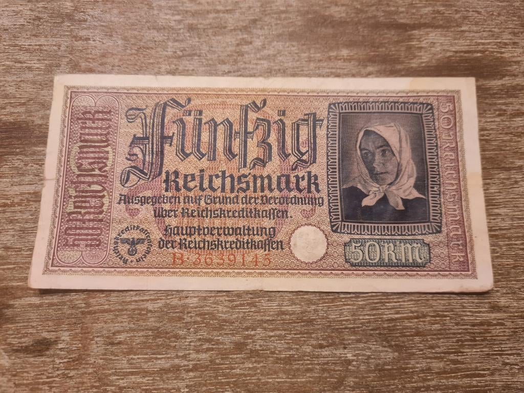 Duits biljet 50 Reichsmark Tweede Wereldoorlog, Verzamelen, Militaria | Tweede Wereldoorlog, Ophalen of Verzenden, Overige soorten
