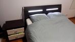 2-persoonsbed  LED-strip verlichting + nachtkastje + matras, Ophalen, Gebruikt, Zwart, Tweepersoons