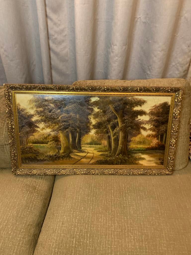 Klassiek Schilderij met gouden lijst - Boslandschap barok, Ophalen of Verzenden