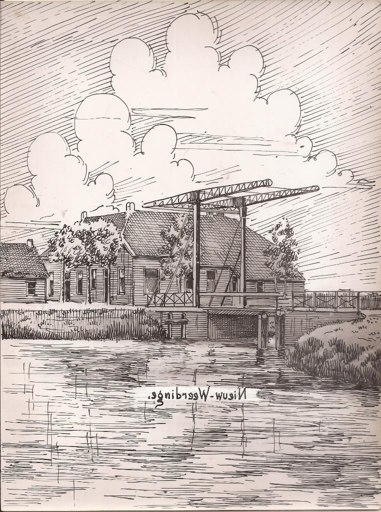 Nieuw Weerdinge Gezicht op Brug Tekening Sievers 1948, Ophalen of Verzenden
