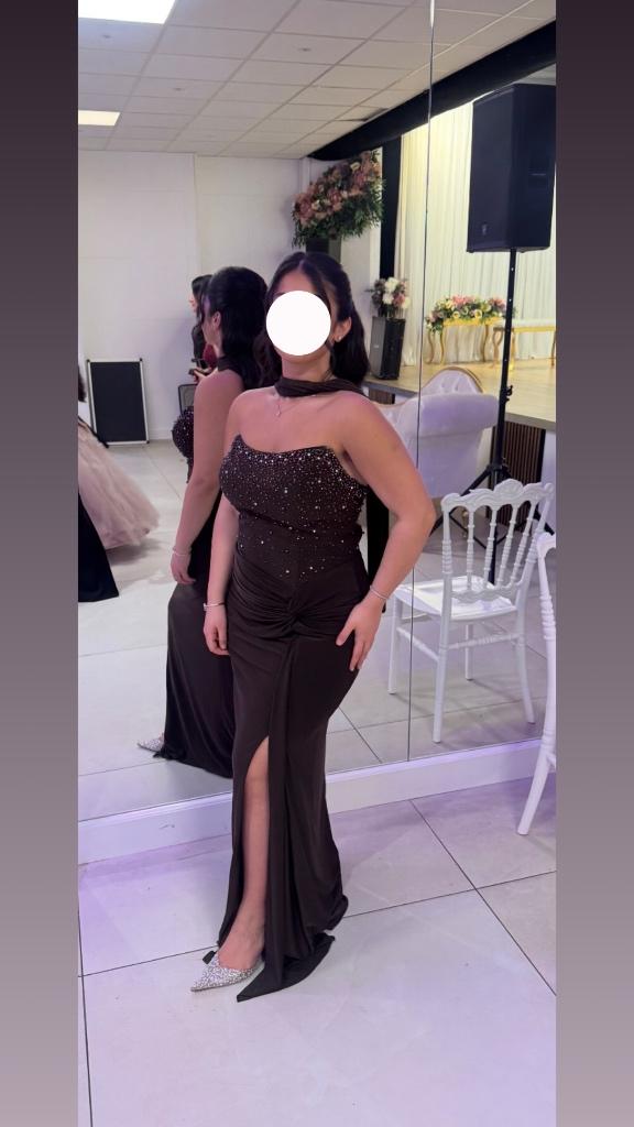 Gala jurk, Galajurk, Bruin, Zo goed als nieuw, Ophalen