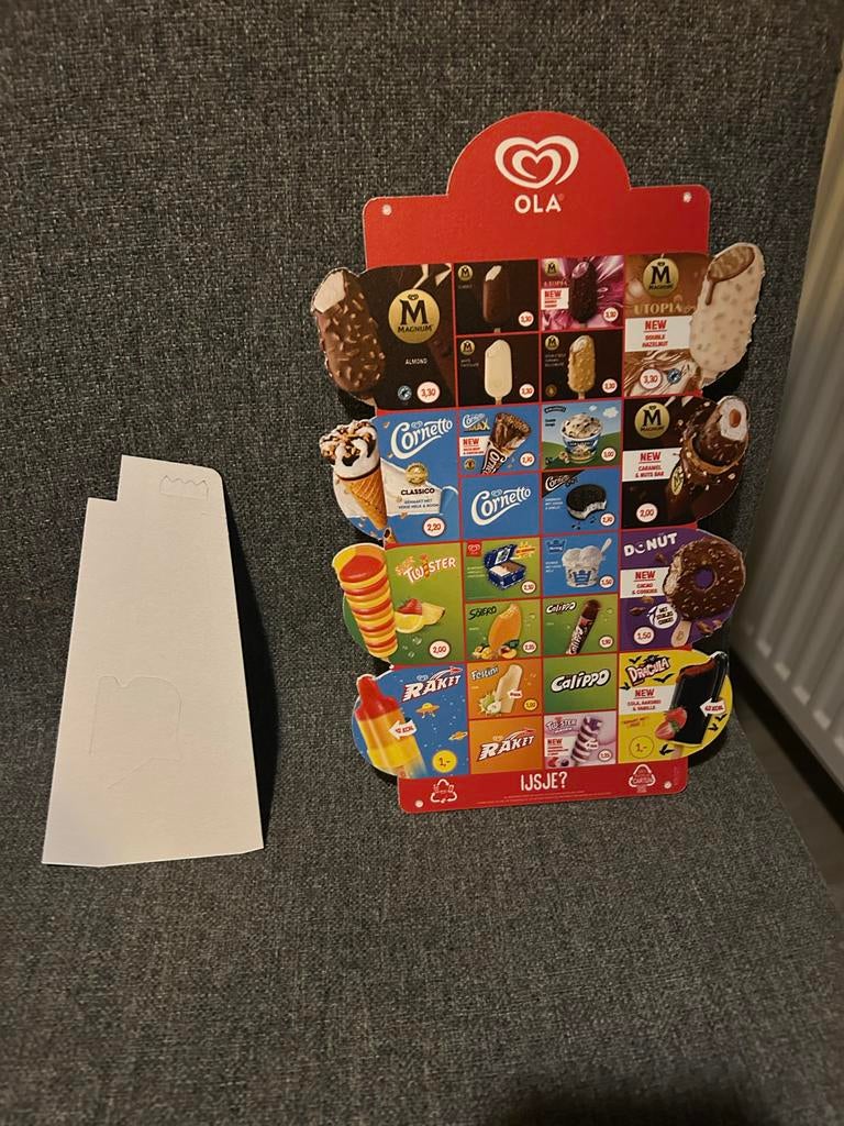 Vintage OLA IJskaart Display en Magnum Reclamebord, Ophalen of Verzenden, Gebruikt, Reclamebord