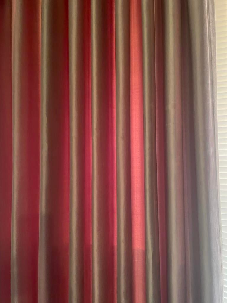 Taupe velours wave gordijnen, 200 cm of meer, Beige, Zo goed als nieuw, 200 cm of meer