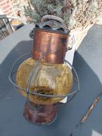 Antieke koperen scheepslamp met craquelé glas, Antiek en Kunst, Ophalen of Verzenden