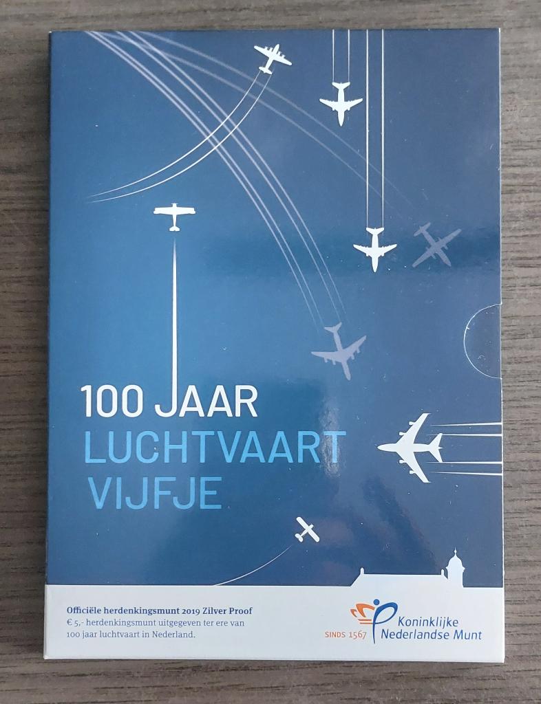 5 euro 2019 Luchtvaart zilver PROOF orig. verpakking 39 euro, Ophalen of Verzenden, Koningin Beatrix, Euro's, Zilver