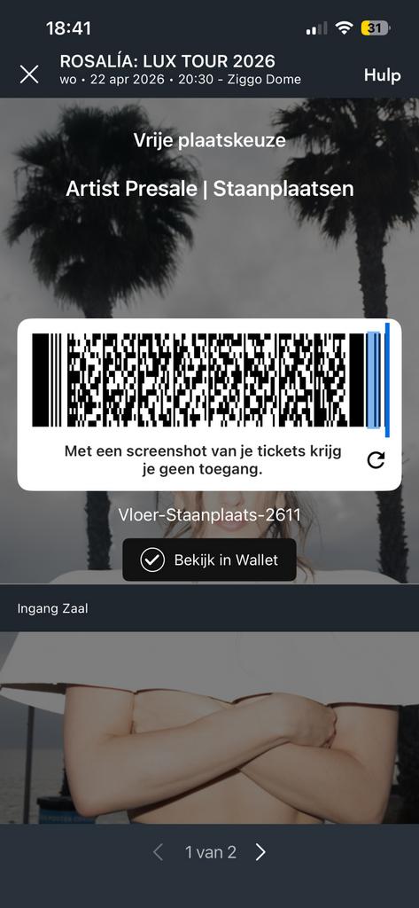 Tickets Rosalia Ziggo dome 22-04-2026, Eén persoon, Overige soorten, Overige typen