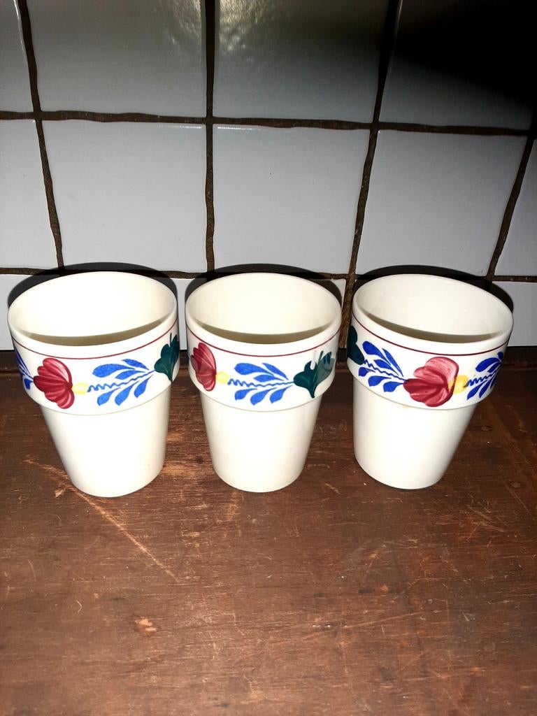 Set van 3 boerenbont melkbekers, Ophalen of Verzenden