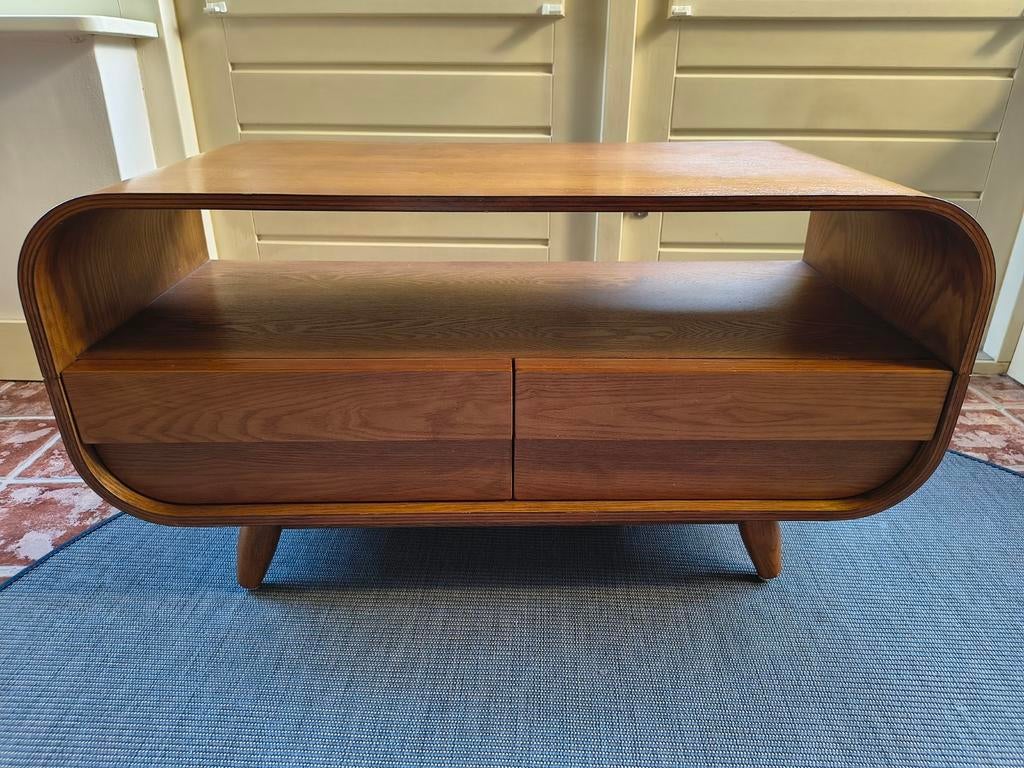 Retro salontafel tv-meubel walnoot, Ophalen, Rond, Minder dan 50 cm, 50 tot 100 cm