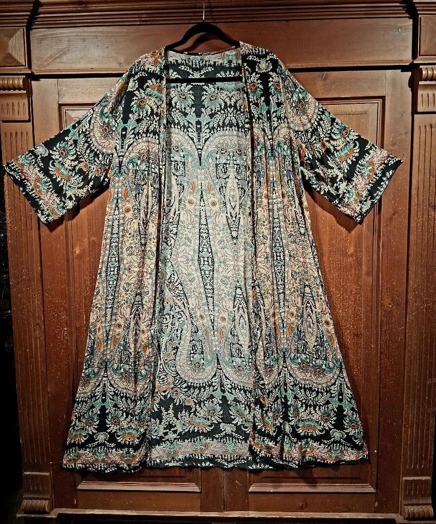 mooie lange kimono zwart groen oranje One Size, Ophalen of Verzenden, Nieuw, Zwart, Lingerie of Zwemkleding