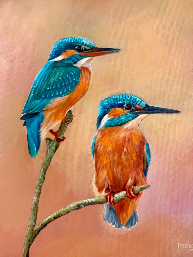 Ijsvogels acrylverf op canvas, Ophalen of Verzenden