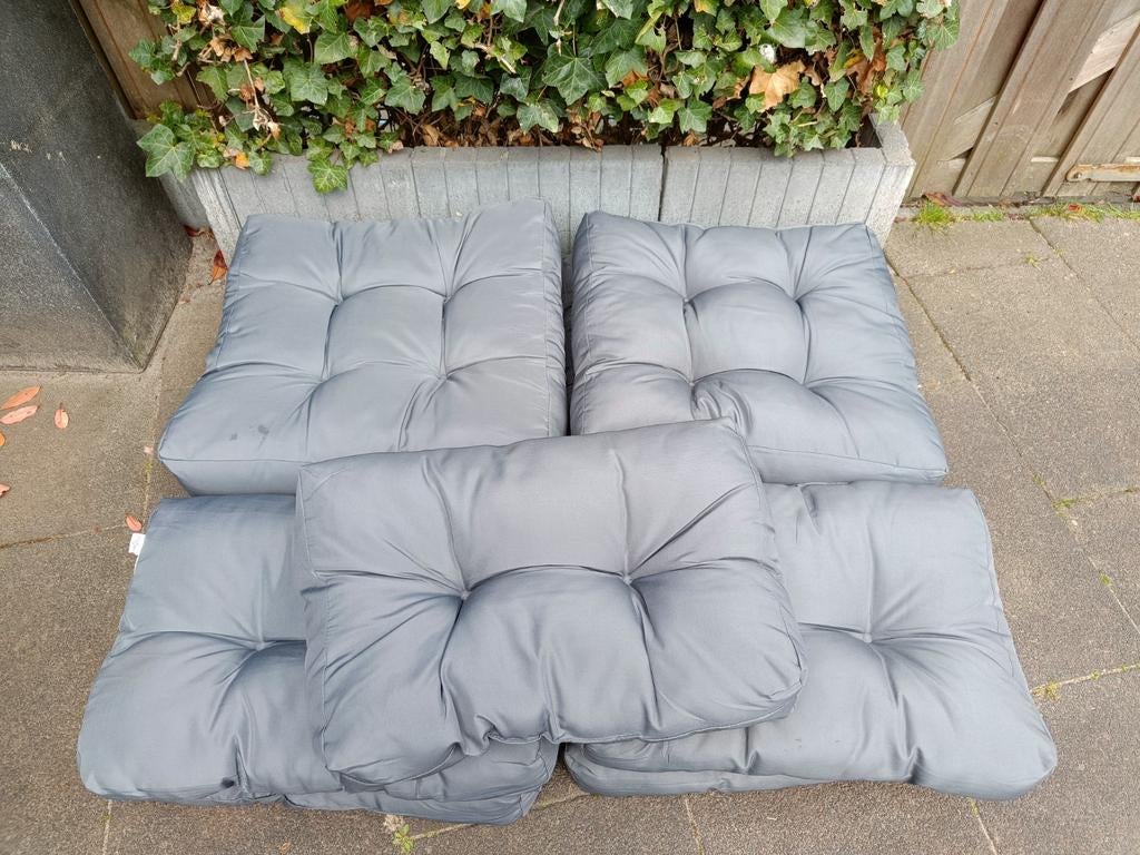 vidaXL Pallet Hoekbank - Tuinbank - 60x60x65 cm - Blauw kussen - Geïmpregneerd