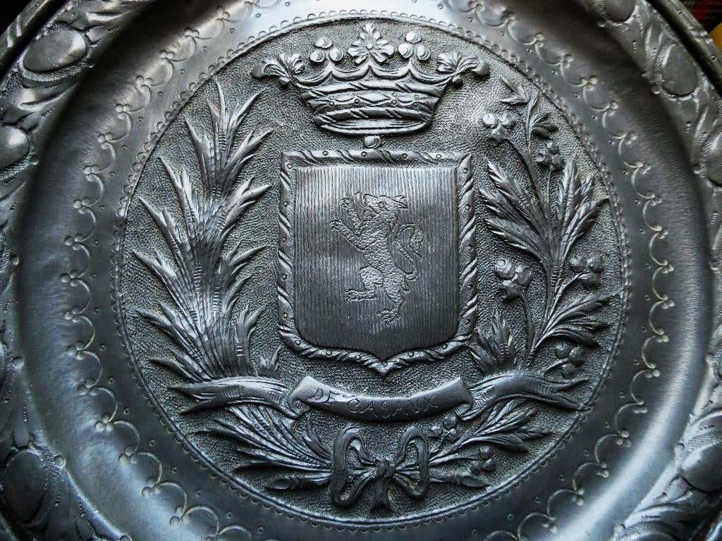 Tinnen bord Familie wapen De Casaux Frankrijk heraldiek, Antiek en Kunst, Antiek | Tin, Ophalen of Verzenden