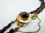 Granaten ketting met gouden slot, 50 cm, Verzenden, Goud, Ketting, Met edelsteen