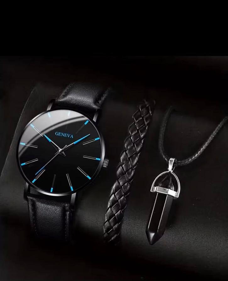 Heren set – horloge (Geneva) + armband + ketting, Sieraden, Tassen en Uiterlijk, Horloges | Heren, Nieuw, Polshorloge, Overige merken