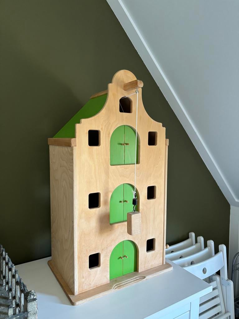 Houten Grachtenpand Pakhuis Speelgoed, Ophalen of Verzenden, Zo goed als nieuw, Poppenhuis