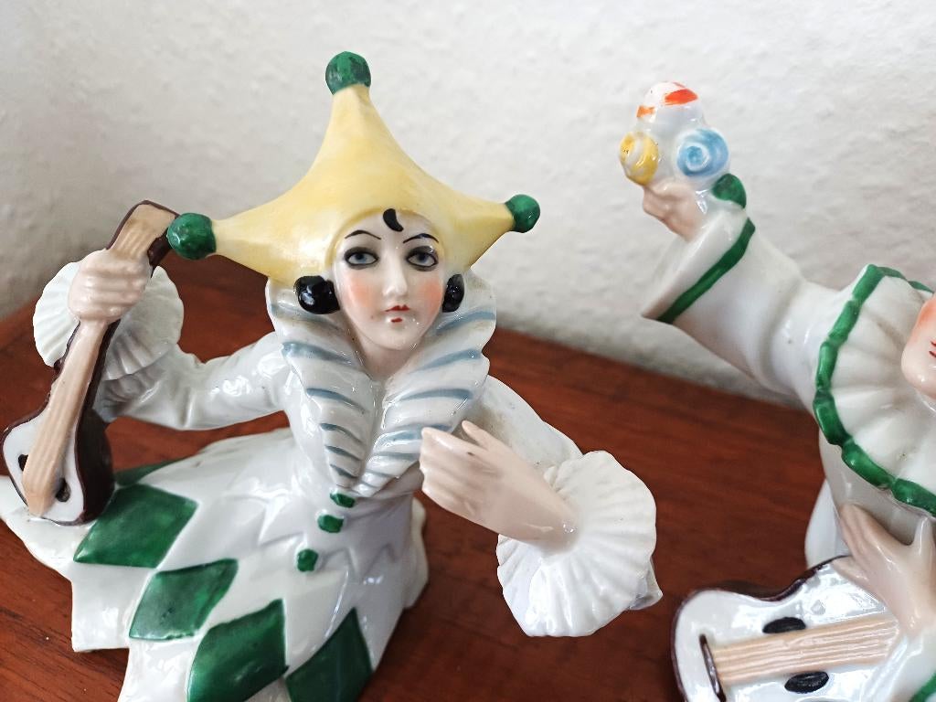 art deco beeldjes, pierrot pierrette/ colombine Duitsland, Antiek en Kunst, Ophalen of Verzenden