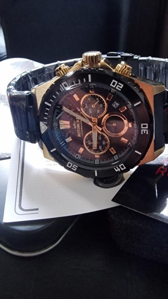 Rotorcraft Robusto Chrono RC6604 horloge zwart/goud, Overige merken, Staal, Polshorloge, Nieuw