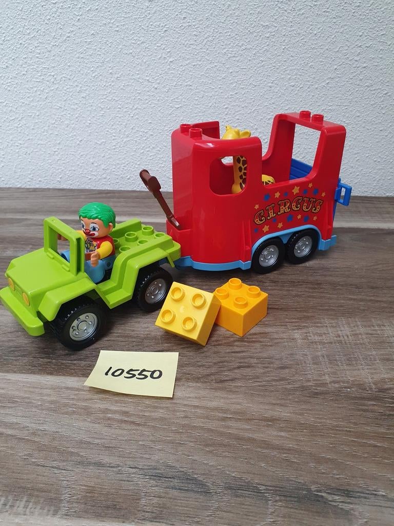 Lego Duplo Circus Jeep met Clown en Trailer, Ophalen of Verzenden, Gebruikt, Complete set, Duplo