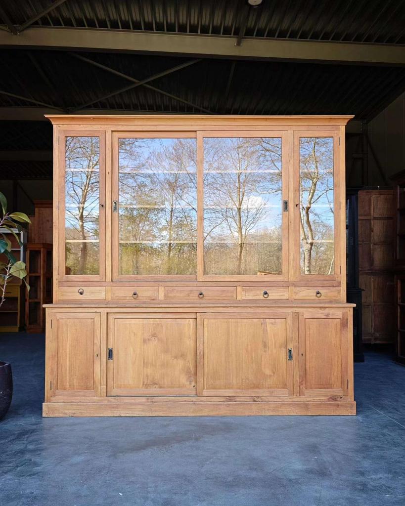 Grote winkelkast | Brede winkelvitrine teakhout #9423, Ophalen of Verzenden