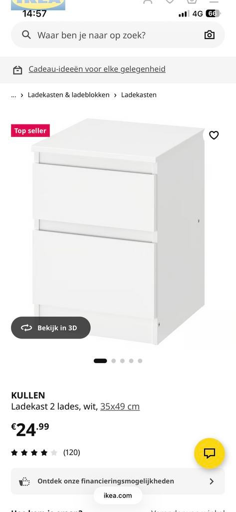 Ikea KULLEN ladekastjes wit 2 stuks, Huis en Inrichting, Ophalen, Gebruikt, Minder dan 45 cm, Minder dan 55 cm