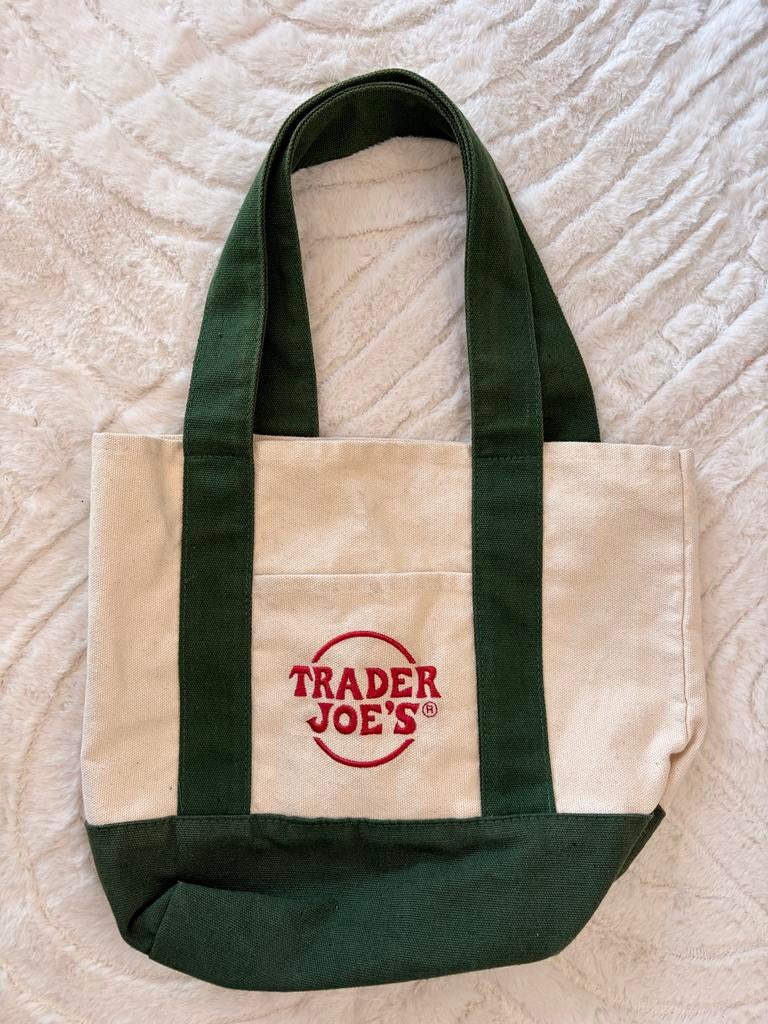 Trader Joe's Mini-tote - Groen/Crème Canvas Tasje, Ophalen, Zo goed als nieuw, Groen, Shopper
