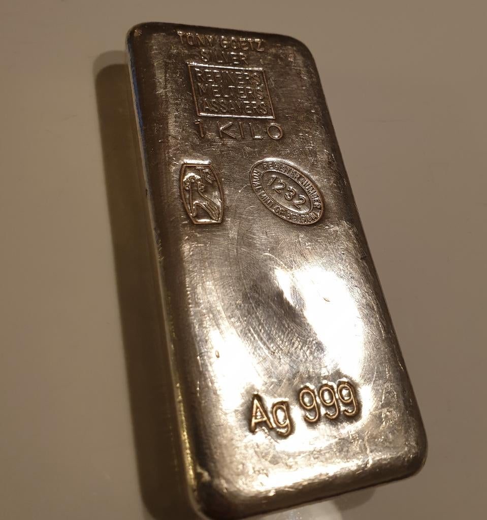 Te koop: Zilveren kilo baar – 1000 gram (Tony Goetz), Postzegels en Munten, Edelmetalen en Baren, Ophalen, Zilver