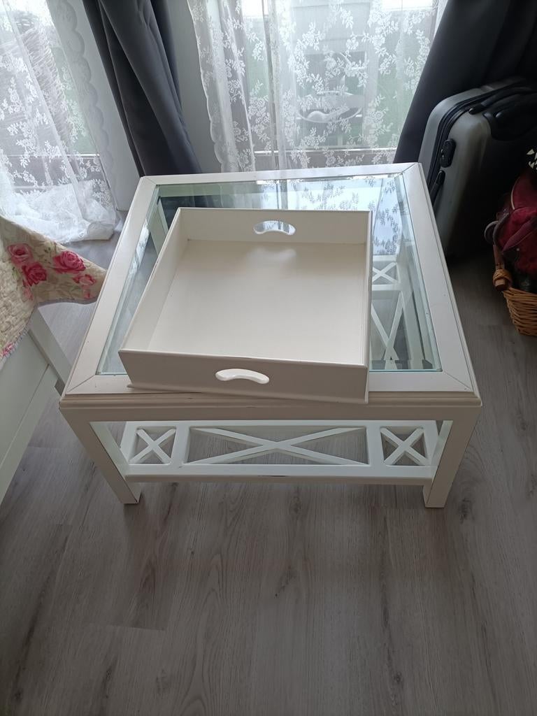 Landelijke witte salontafel, Huis en Inrichting, Tafels | Salontafels, Ophalen, 50 tot 100 cm, Vierkant, 50 tot 100 cm