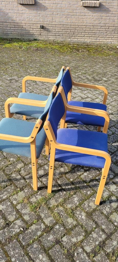 Set van 4 stoelen met houten frame, Huis en Inrichting, Ophalen, Gebruikt, Blauw, Klassiek, Praktisch