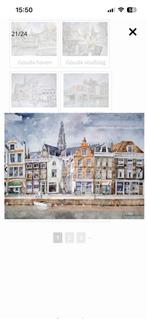 Aquarel Jacques Wesselius, gezicht op het Spaarne in Haarlem, Antiek en Kunst, Kunst | Schilderijen | Klassiek, Ophalen