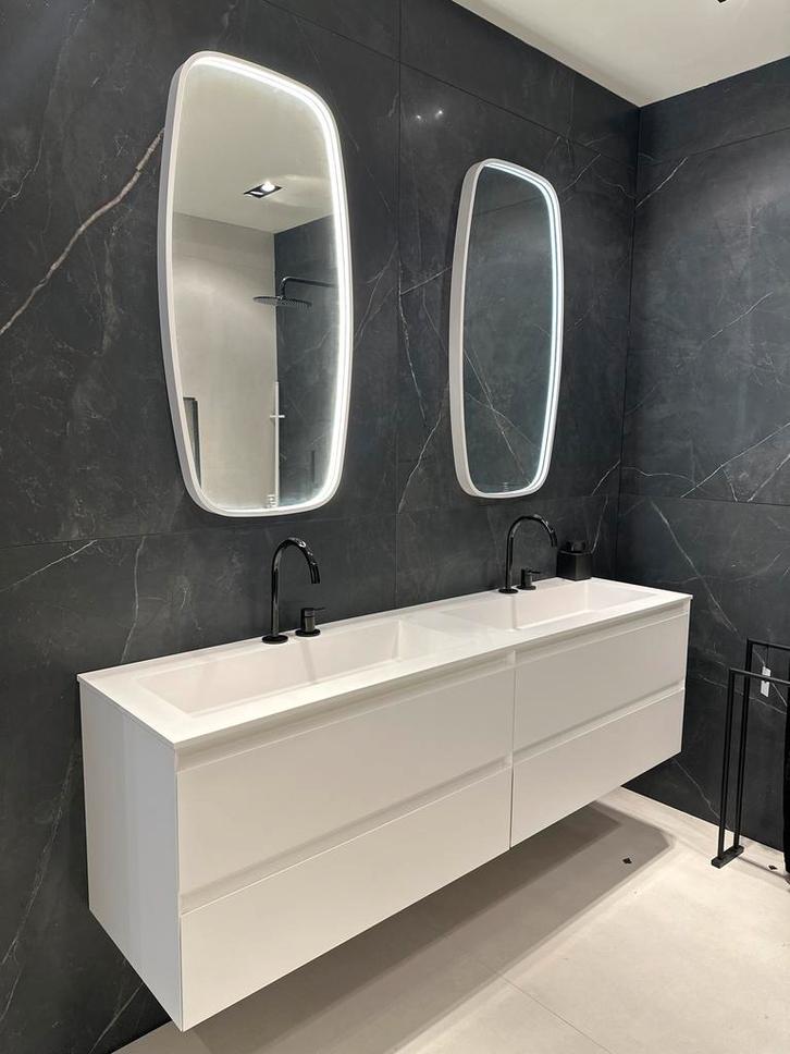 Ink Badmeubel 180cm Mat Wit met Dubbele Wasbak, Huis en Inrichting, Badkamer | Badkamermeubels, Zo goed als nieuw, Wastafelkast