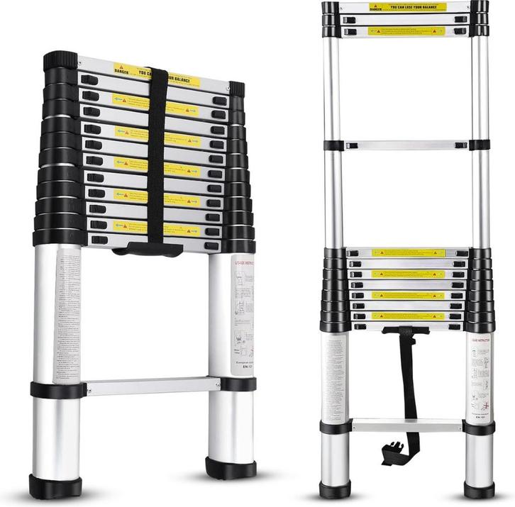 Telescopische ladder 3,8M Vouwladder Aluminium €79,90 NIEUW, Doe-het-zelf en Verbouw, Ladders en Trappen, Nieuw, Ladder, 2 tot 4 meter
