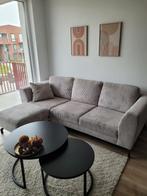 Grijze Ribstof Bank + Poef (240x100) - Zeer Goed!, Ophalen