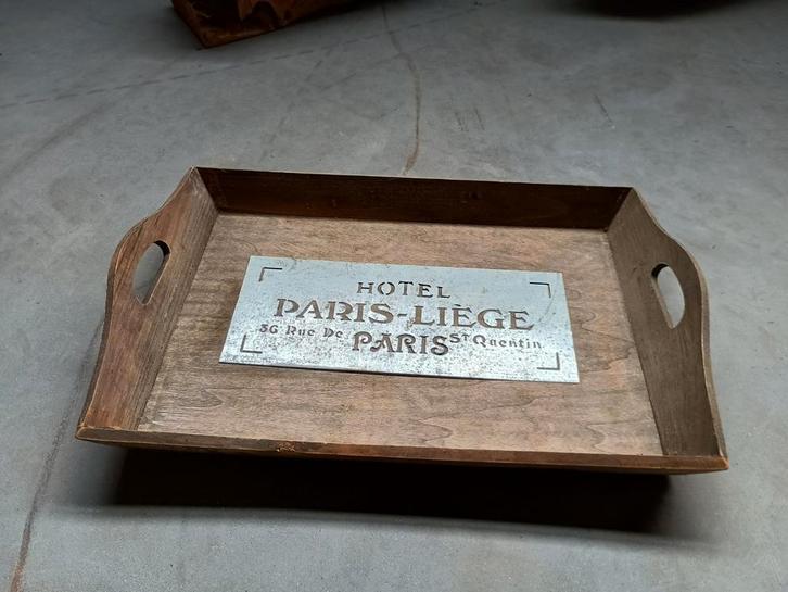 Vintage Houten Dienblad Hotel Paris-Liège, Huis en Inrichting, Woonaccessoires | Dienbladen, Gebruikt, Hout, Rechthoekig, Ophalen