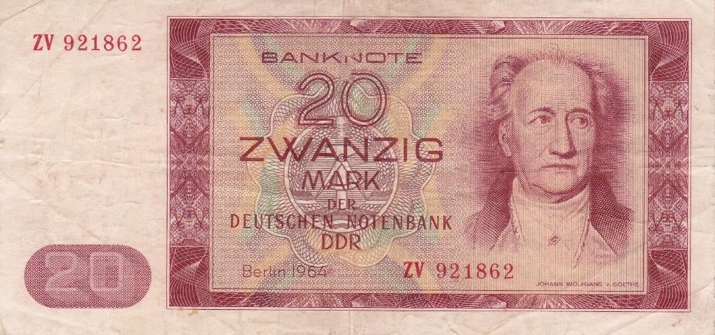 ZWANZIG  MARK  DER  DEUTSCHEN  NOTENBANK  DDR  1964, Postzegels en Munten, Bankbiljetten | Europa | Niet-Eurobiljetten, Ophalen of Verzenden