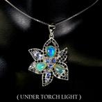 ketting 925 zilver 14 k wg  hanger met Spinel en Opaal, Blauw, Nieuw, Ophalen of Verzenden, Met edelsteen