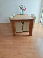 Eettafel en 4 stoelen Massief hout, leer,, Ophalen, Gebruikt, 150 tot 200 cm, Eikenhout