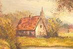Schilderij van een riviertje met huisje 40008, Huis en Inrichting, Ophalen, Gebruikt, Schilderij, 50 tot 75 cm