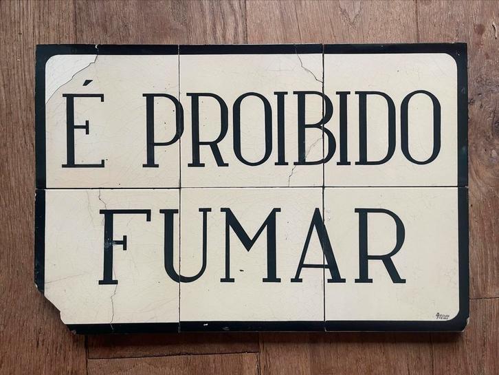 Vintage kerammiek Portugese Niet Roken Tegels, Antiek en Kunst, Antiek | Wandborden en Tegels, Ophalen of Verzenden