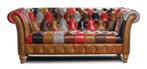 Multicolour chesterfield bank Patchwork leer Harris Tweed, Nieuw, Chesterfield, Rechte bank, Ophalen of Verzenden