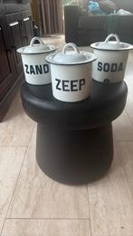 Brocante emaille zand zeep soda set blauw/wit, Antiek en Kunst, Ophalen of Verzenden
